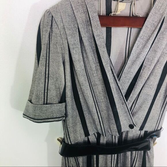 Vintage Striped Jumpsuit Pants Belted 70s M 12 80s Retro Business Suit - Picture 5 of 6